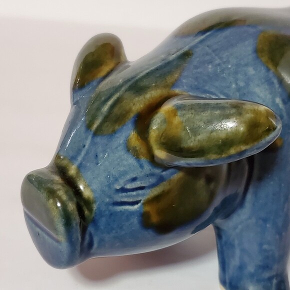 Blue Pig Glazed Figurine Piggy Décor - Picture 9 of 11
